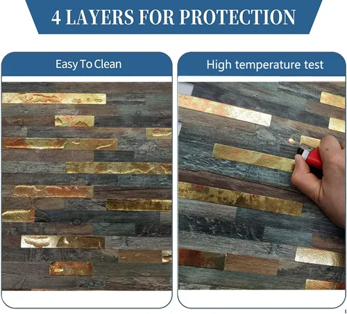 Vista 3 de 10 hojas de azulejos de metal de PVC para salpicaduras de pelar y pegar, adhesivo de pared de grano de madera autoadhesivo, fácil de pegar