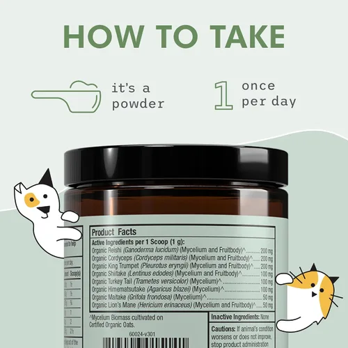 Vista 6 de Dr. Mercola Bark & Whiskers Mezcla orgánica de hongos fermentados – Suplemento para gatos y perros – Apoya la salud digestiva e inmunológica – Libre