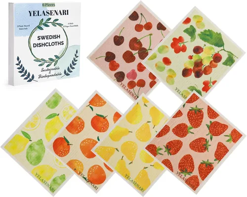 Vista 11 de Paños de cocina suecos reutilizables, paquete de 6, paños de cocina sin olor, paños de papel reutilizables de secado rápido, paños de papel