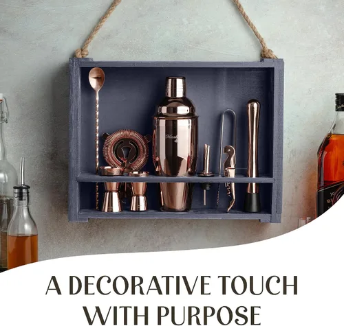 Vista 7 de Conjunto de accesorios para cócteles y bar con soporte de madera rústica