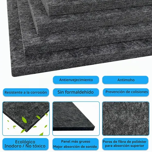 Vista 5 de BXI Paneles acústicos gruesos que absorben el sonido, paquete de 12 paneles acústicos densos de 12 x 12 x 0.5 pulgadas, paneles de sonido que