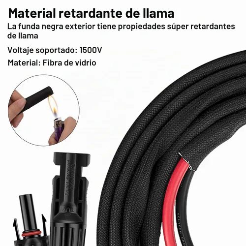 Vista 3 de Cable de extensión de panel solar de 10 pies y 10 AWG con conectores hembra y macho, cable solar para paneles solares, controladores de carga
