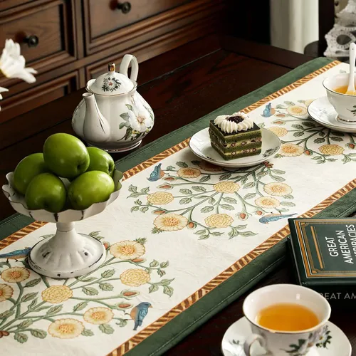 Vista 7 de patdrea Camino de mesa de terciopelo francés estilo granja para decoración del hogar, cocina, comedor, fiestas, cenas familiares, boda 12"*63