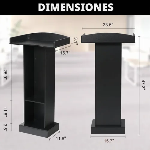 Vista 4 de Soporte de podio para presentación de atril para aula de iglesia, púlpito con base pesada de madera, podio negro para conferencias, discurso de boda