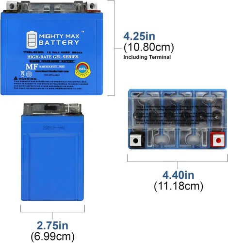 Vista 2 de Mighty Max Battery YTX5L-BS - Batería de gel para Yamaha 90 YFM90R Raptor 2009-2013