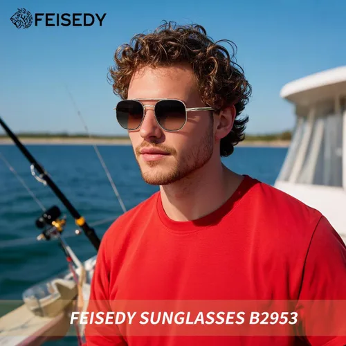 Vista 3 de FEISEDY Gafas de sol Aviador Hombres Mujeres 70s Gafas de sol Cuadrado Marco UV400 Protección B2953