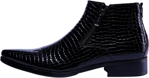 Vista 2 de SANTIMON Botas casuales con cremallera y punta puntiaguda, de cuero de charol para hombre
