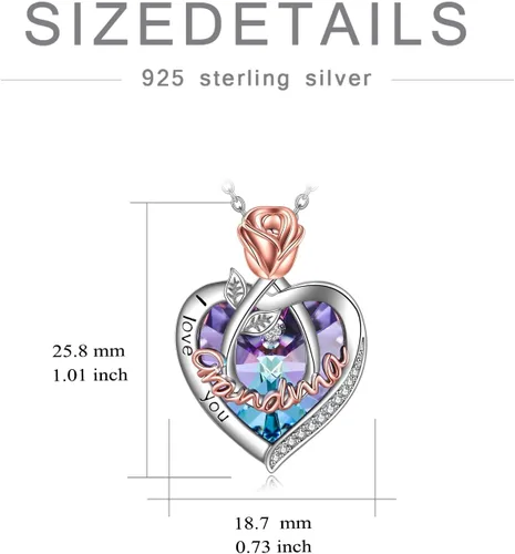 Vista 6 de POPKIMI - Joyería de plata esterlina 925 para mujer, collar con pendiente de flor y corazón de cristal, para cumpleaños, regalos para mamá, abuela