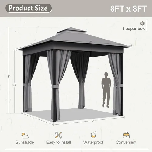 Vista 2 de Devoko Outdoor 8'x8' Gazebo, Small Soft Top Metal Frame Gazebo