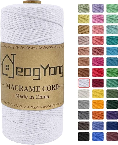 Vista 40 de JeogYong Cuerda de macramé de 0.078 pulgadas x 218 yardas, cuerda de algodón natural torcida de 3 hebras, cuerda de algodón de color para colgar