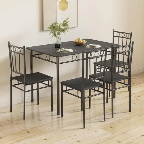 Vista 9 de Juego de mesa de comedor para 4, mesa de cocina y sillas de 5 piezas, juego de mesa de comedor rectangular con 4 sillas, juego de mesa de cocina que
