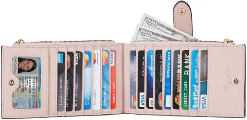Vista 3 de Travelambo Billetera plegable con bloqueo RFID para mujer, con bolsillo con cremallera