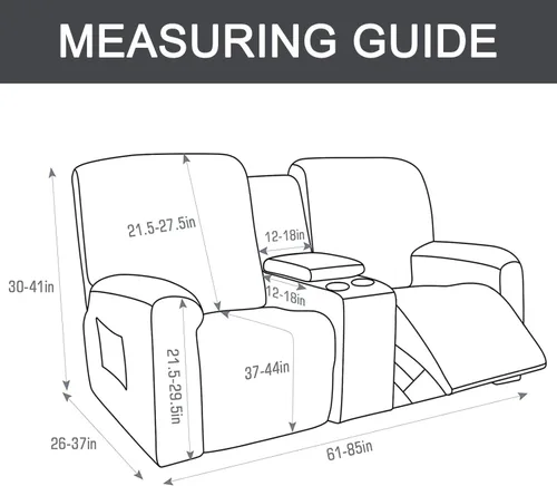 Vista 5 de Aedlcal Funda reclinable para sofá biplaza, 8 piezas de terciopelo elástico para sofá reclinable con consola central, funda de sofá reclinable de 2