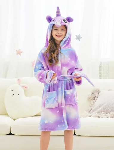Vista 6 de Doctor Unicorn Girls Unicorn Galaxy Stars Hooded Robe, Unicorn Gifts for Girls
