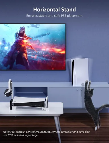 Vista 2 de NexiGo PS5 Horizontal Stand Modular System, Minimalist Design, Base Stand with Headset Holder, Hard Drive and Media Remote Slots, Compatible with