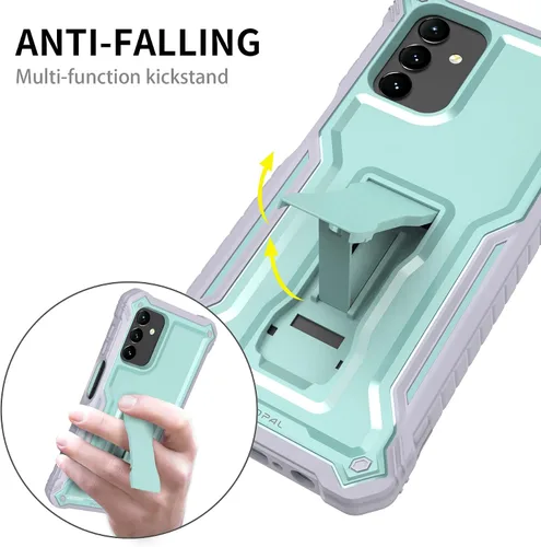 Vista 7 de Funda para Samsung Galaxy A13 5G / 4G, protección de grado militar a prueba de golpes con protector de pantalla HD de vidrio templado y soporte Verde