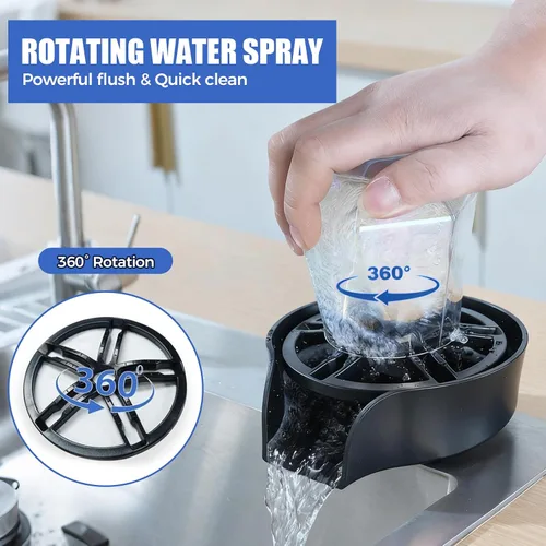 Vista 3 de Enjuague de vidrio para fregadero de cocina, enjuague de vidrio giratorio de 360 grados de alta presión con pistola rociadora extraíble, accesorio