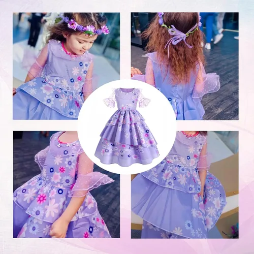 Vista 4 de Foierp Vestido de disfraz de Mirabel para niñas, disfraz de Isabella, cosplay, princesa, Halloween, fiesta, ropa con accesorios
