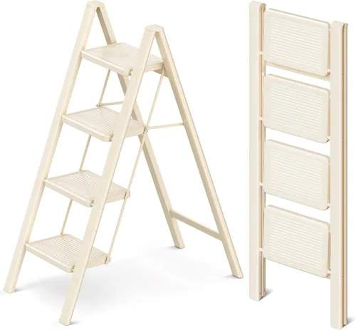 Vista 11 de Escalera plegable de 2 escalones con pedal ancho antideslizante, capacidad de 330 libras, escalera portátil ligera para uso en el hogar y la cocina