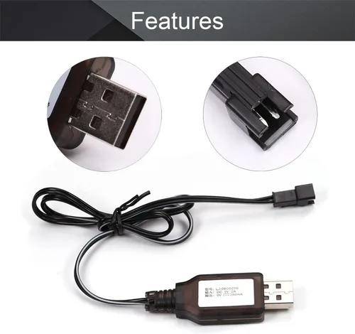 Vista 3 de Fielect Cable cargador USB de 6V 250mA con conector SM-2P enchufe para coche RC Ni-MH Ni-CD batería