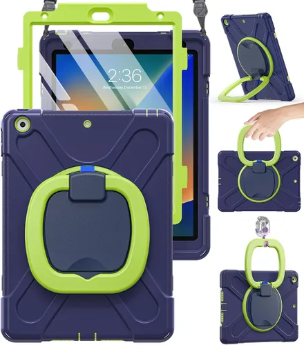 Vista 17 de BRAECN Funda para iPad de 9ª/8ª/7ª generación, resistente funda de silicona apta para niños con soporte plegable/asa para lápices, correa de hombro