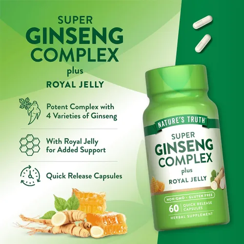 Vista 5 de Super Ginseng Complex 60 cápsulas con jalea real de extracto de ginseng sin OMG, suplemento sin gluten por Nature's Truth