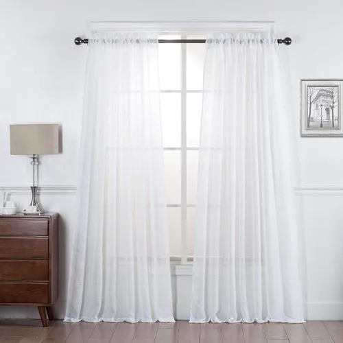 Vista 35 de 2 piezas de cortinas de aspecto de lino sólido y elegante, paneles totalmente cosidos, niveles de tratamiento de ventanas