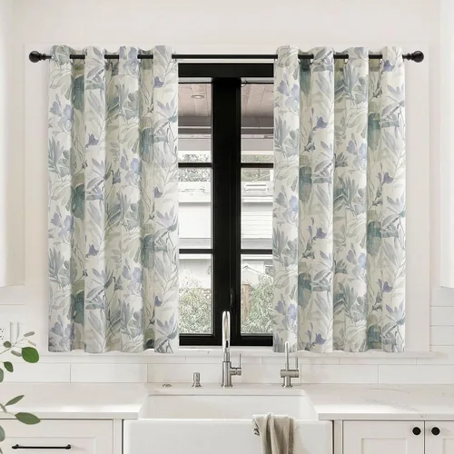 Vista 22 de Mysky Home - Cortinas florales de 90 pulgadas de largo, con filtro de luz, cortinas de dos hojas con pinzas y pliegues para sala de estar