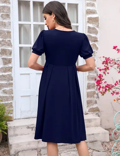 Vista 5 de MISSKY Vestidos de maternidad de manga corta para mujer, cuello cuadrado, fruncido, ropa de embarazo para uso diario o baby shower