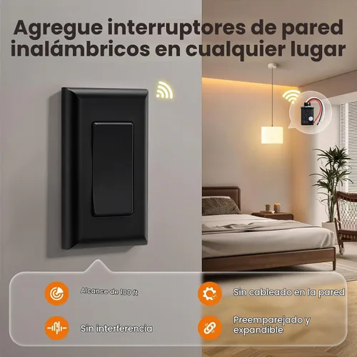 Vista 2 de SURAIELEC Kit de interruptor de luz inalámbrico y receptor, negro, control