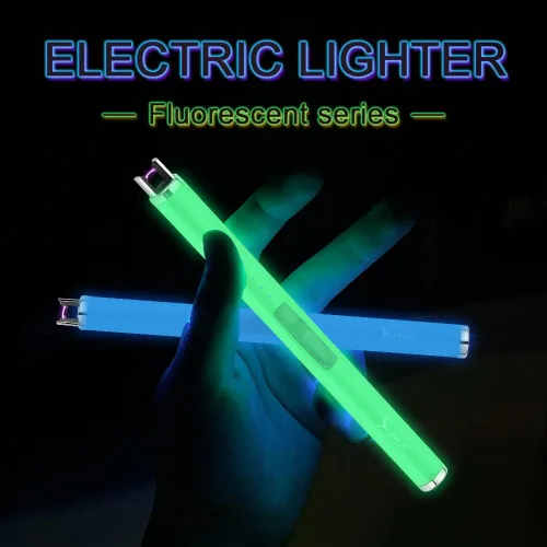 Vista 2 de SUPRUS Encendedor fluorescente que brilla en la oscuridad, encendedor USB, recargable, resistente al viento, tamaño de bolsillo para velas, cocinas