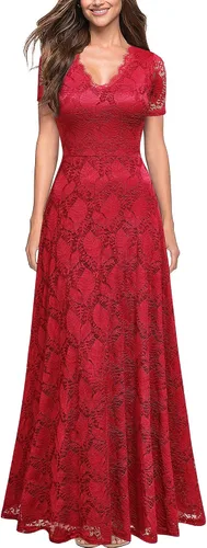 Vista 3 de REPHYLLIS Vestido largo de dama de honor formal vintage de encaje retro para mujer
