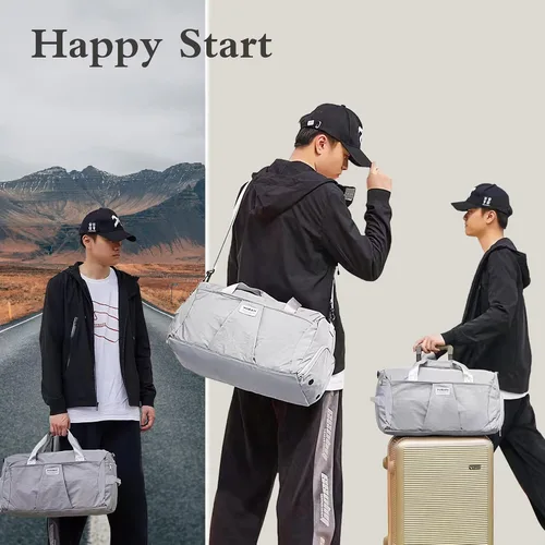 Vista 6 de YESYBC Bolsa de viaje de gimnasio para mujeres y hombres, bolsa de transporte para fin de semana para mujeres con compartimento para zapatos