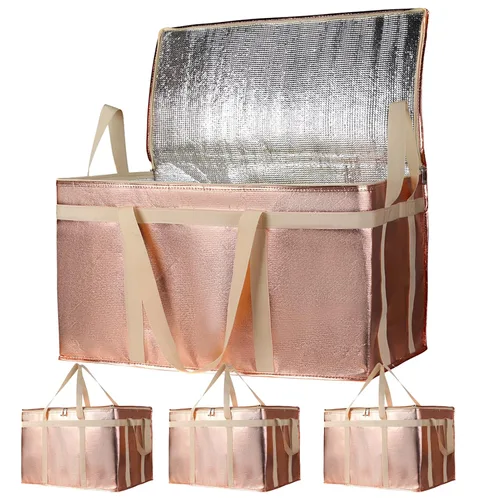 Vista 15 de Bolsa térmica, suave y aislada, bolsa de alimentos plegable para entrega de alimentos, portátil, color negro, paquete de 4, tamaño L Soft Cooler