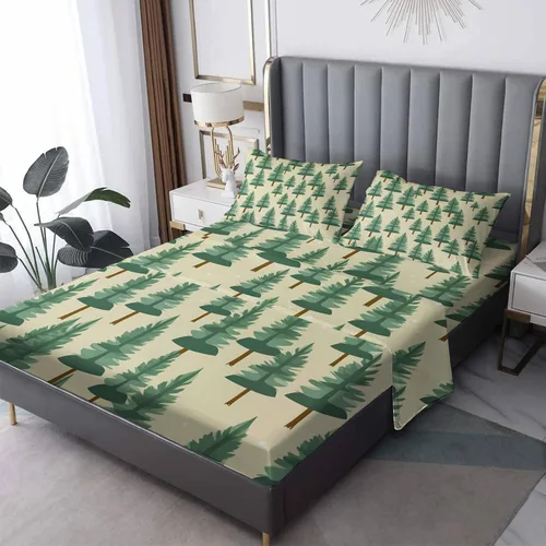 Vista 8 de Forest Sheets - Juego de sábanas y fundas de almohada, tamaño individual, diseño de pino, 3 piezas, sábana bajera ajustable de microfibra suave