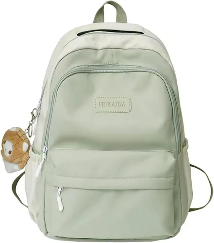 Vista 11 de Mochila estética linda Kawaii con colgante de 15.6 pulgadas, linda mochila universitaria para computadora portátil, mochila preparada, Negro