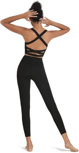 Vista 4 de romansong Sujetadores deportivos de yoga con tiras para mujer, con espalda cruzada y acolchado