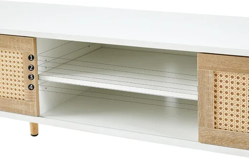 Vista 3 de Mesa auxiliar bohemia, mueble de TV moderno de 55 pulgadas, mesa de centro rectangular de madera con puerta corredera para almacenamiento, mesas