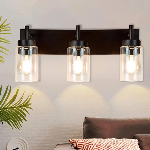 Vista 21 de [Usado] DLLT Lámparas de Baño de 3 Luces: Luces de Tocador Modernas de Níquel con Bombillas E26 - Lámpara de Pared de Baño con Pantalla de Vidrio