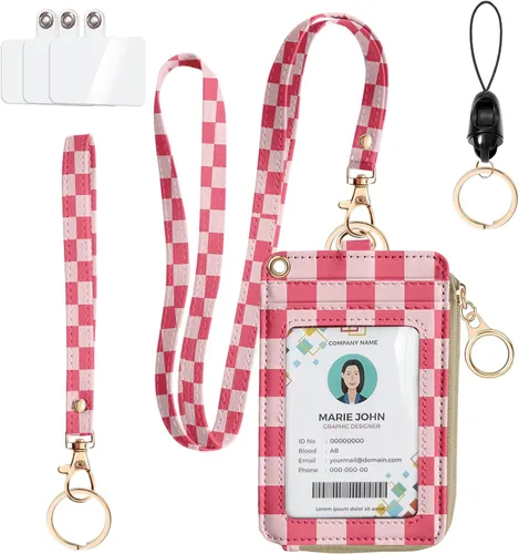 Vista 7 de bolimoss Portatarjetas de identificación 2 en 1 y cartera con cordón para mujer, soporte vertical de cuero para tarjetas de identificación