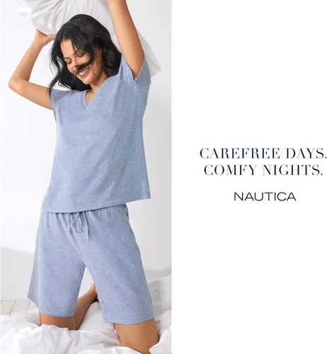 Vista 5 de Nautica Bermudas de dormir para mujer, ligeros, transpirables, de punto de algodón, ropa de dormir y ropa de descanso