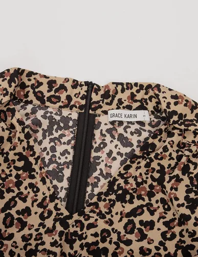 Vista 5 de GRACE KARIN Vestido de manga larga con cuello en V y estampado de leopardo para mujer