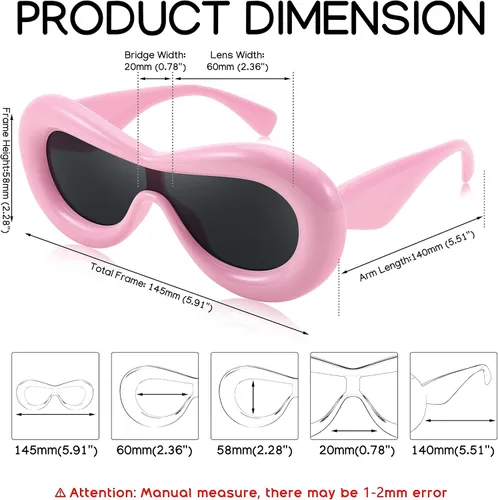 Vista 4 de FEISEDY Lentes de sol ovalados inflados para mujeres y hombres, a la moda, de gran tamaño, montura gruesa, Y2K, divertidos tonos estéticos B9088