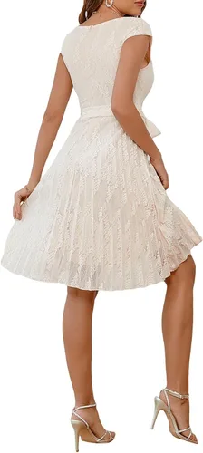 Vista 2 de Floerns Vestido corto elegante de encaje floral con dobladillo plisado y cinturón para mujer