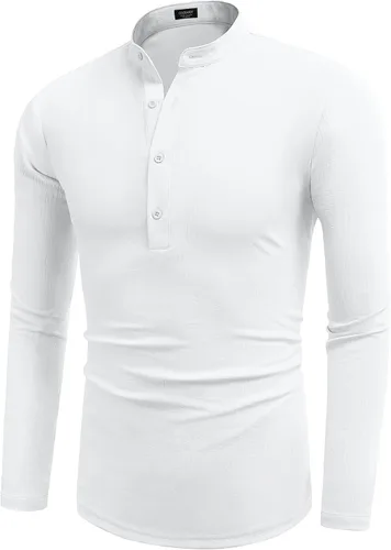 Vista 5 de COOFANDY Camisetas casuales Henley de manga larga para hombre, camisetas hippie de playa, camisetas de yoga y verano