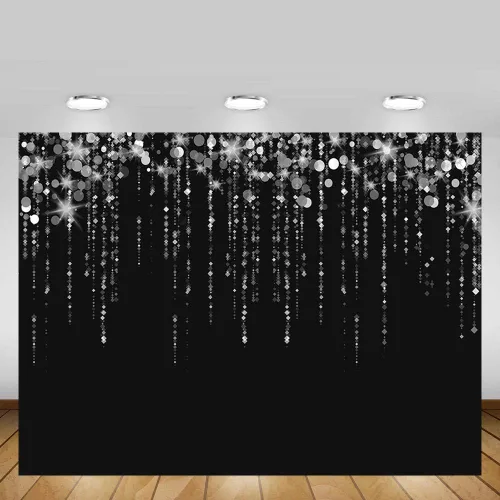 Vista 2 de MEHOFOND Fondo de fotos negro y plateado con purpurina Bokeh gris brillante para adultos, decoraciones de fiesta de feliz cumpleaños, pancartas