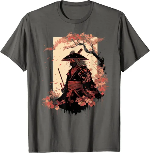 Vista 105 de Camiseta estética vintage samurái de arte japonés samurái retro cereza, Negro
