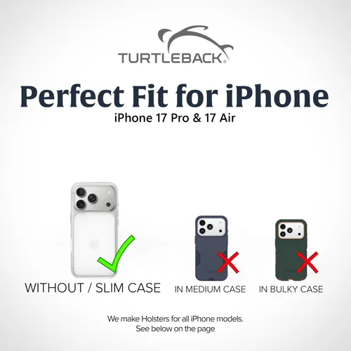 Vista 2 de Turtleback Soporte para cinturón para iPhone 17 Pro y 17Air, pequeño se adapta con fundas delgadas MagSafe o TechWave, funda horizontal de cuero
