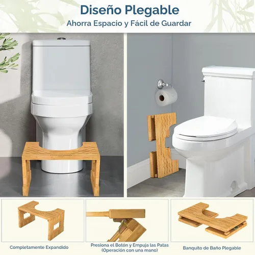 Vista 4 de KingPavonini Bamboo Toilet Stool Squat 7in & 9in Adjustable Height, Bamboo Bambú-nuevo
