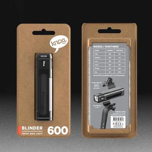 Vista 5 de Knog Blinder 600 USB-C recargable luz delantera para bicicleta 600 lúmenes Haz ancho con 6 modos de iluminación, cuerpo de aluminio CNC, ventanas